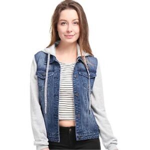 Thread & Supply Blue Denim Jacket with Light Gray Hood